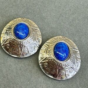 Silver and Blue Statement Earrings
